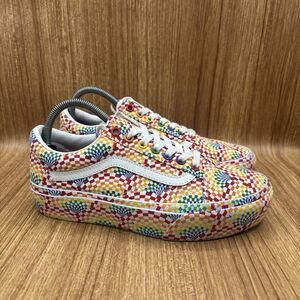 VANS Old Skool‎ Platform Pride Multi Rainbow White Checker Women 8 Men 6.5